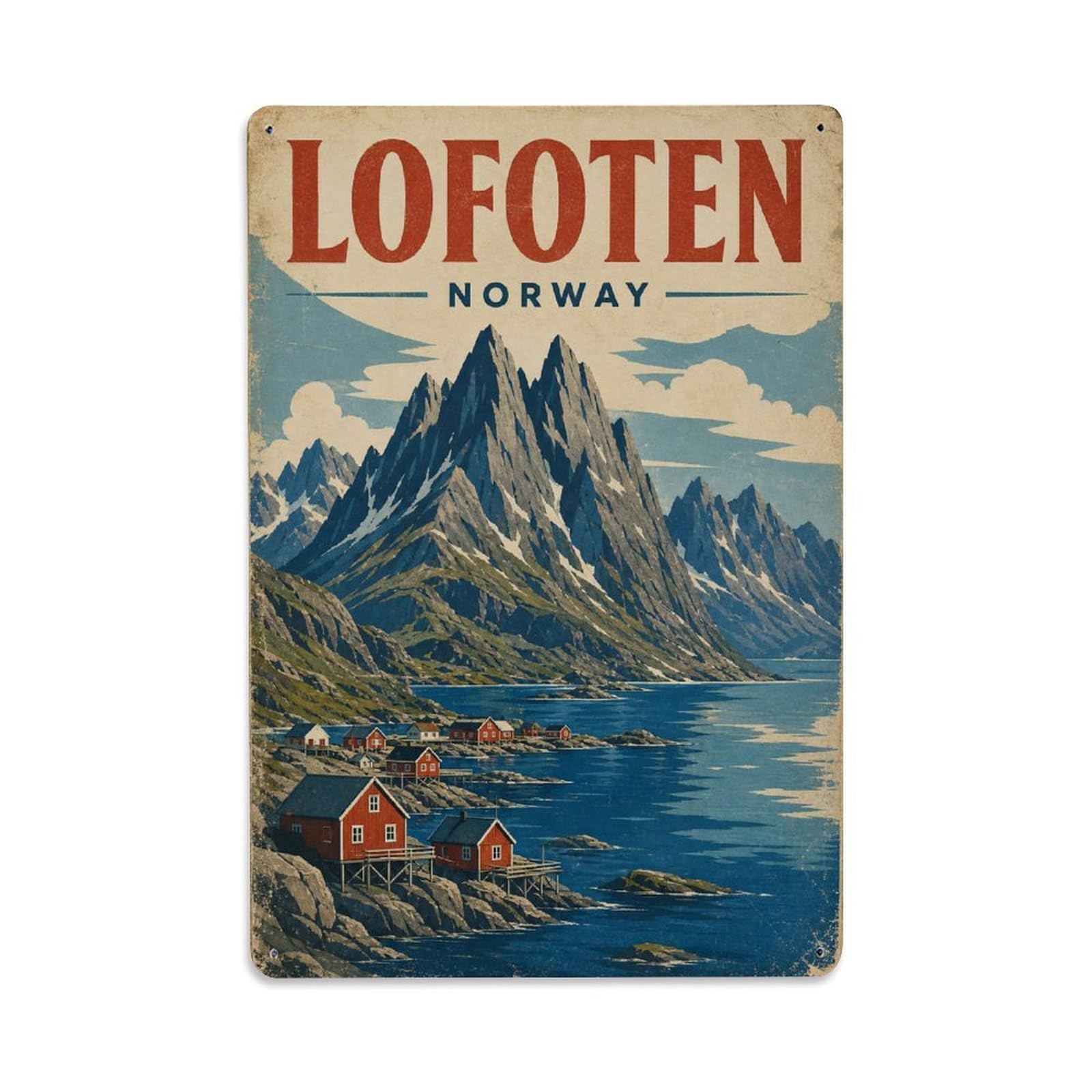 Travel Vintage Norway Lofoten Metal Tin Sign Plaque Wall Decor for Cafe, Club Bar, Office, Garden Metal Poster 8x12Inch