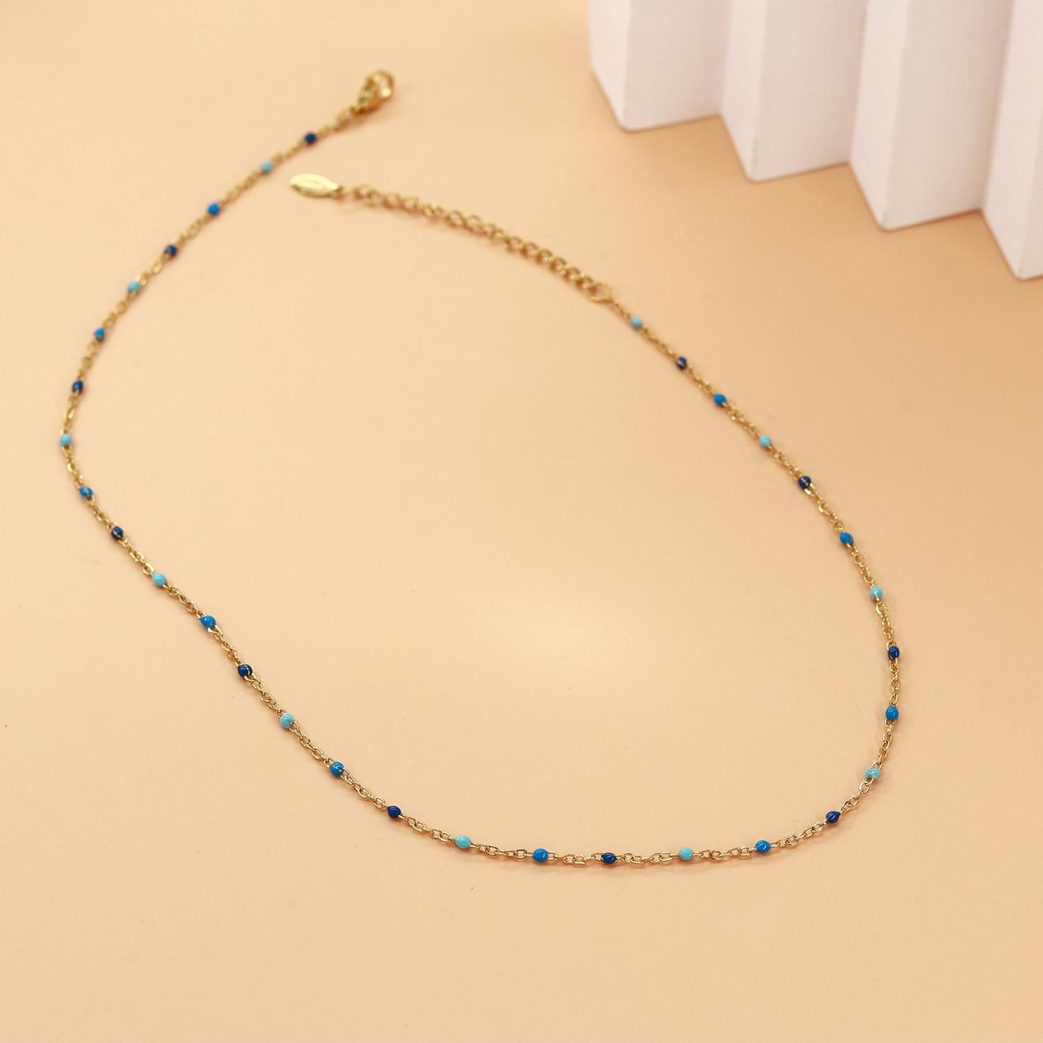 Boho Colorful Beaded Choker Necklace for Women, Rainbow Round Bead 14K Gold Plated Choker Necklace Simple Fresh Beads Beach Wedding Prom Bridal Jewelry - Image 5