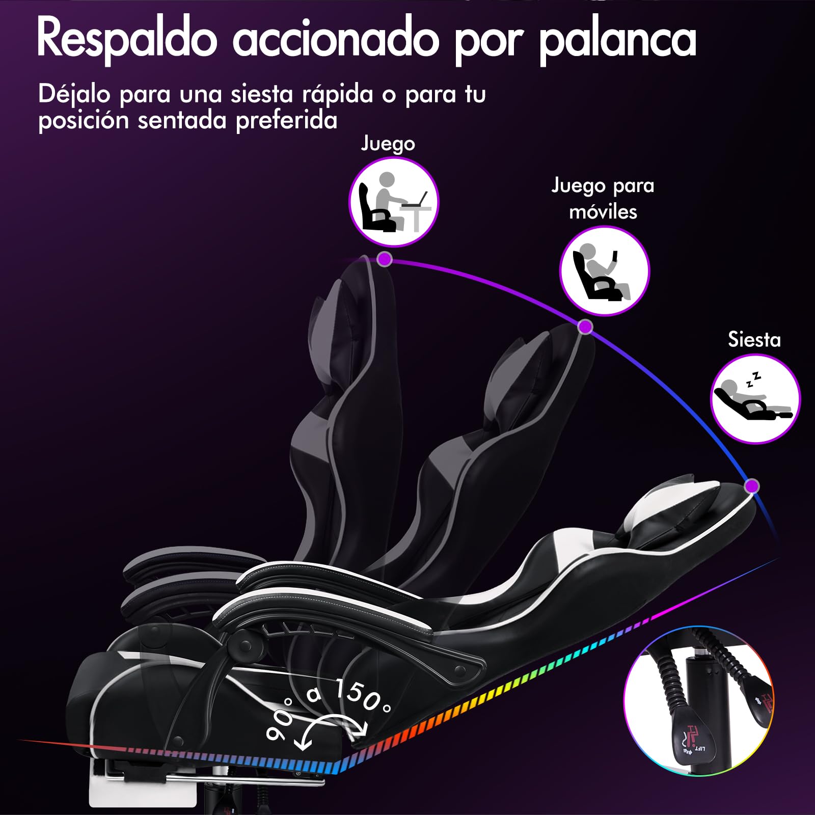 ALFORDSON Silla Gaming Profesional con Masajeador, Silla Ergonómica Gamer, Altura Regulable Silla con Apoyo Lumbar y Reposacabezas, Respaldo Inclinable hasta 150°, Giratoria de 360°, Cuero PU(Blanca)