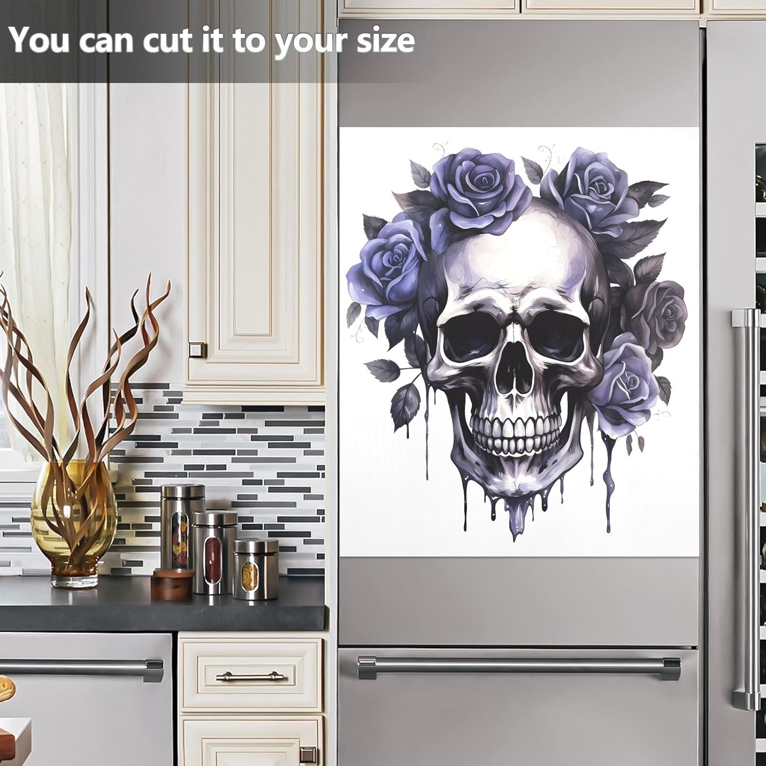 Front Dishwasher Magnet Sticker Cover Decorative Appliances Stickers Skull Purple Rose Refrigerator Skins Dishwasher Panel Decals