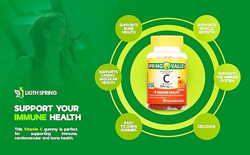 Miniatura 8 de Spring Valley - Gomitas vegetarianas de vitamina C para adultos, 250 mg, 70 unidades (paquete de 2) paquete con vitaminas y minerales exclusivos de