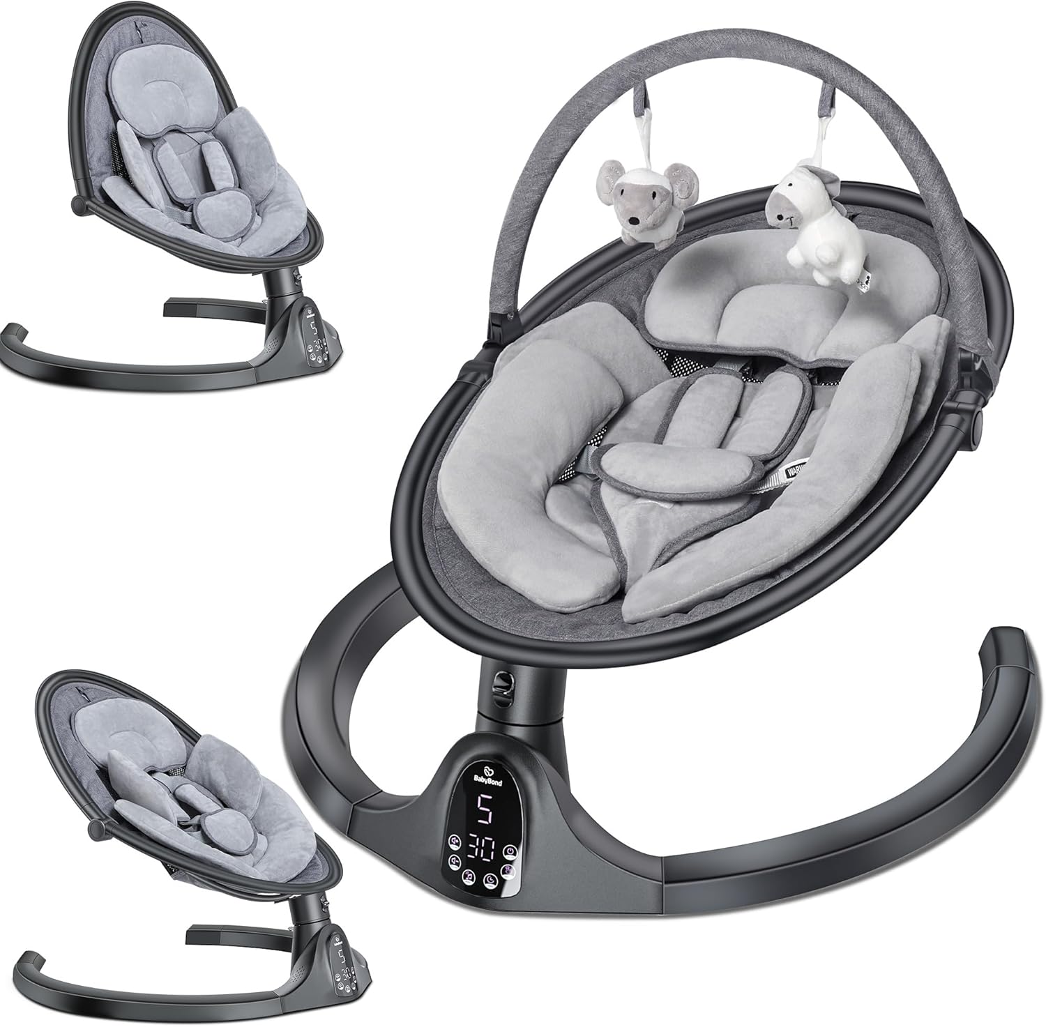 BabyBond Baby Swings for Infants to Toddler | Bluetooth Baby Swing with 3 Seat Positions | 5 Natural Sway Motion | Bluetooth Music | 5-Point Harness | Includes Remote Control Black