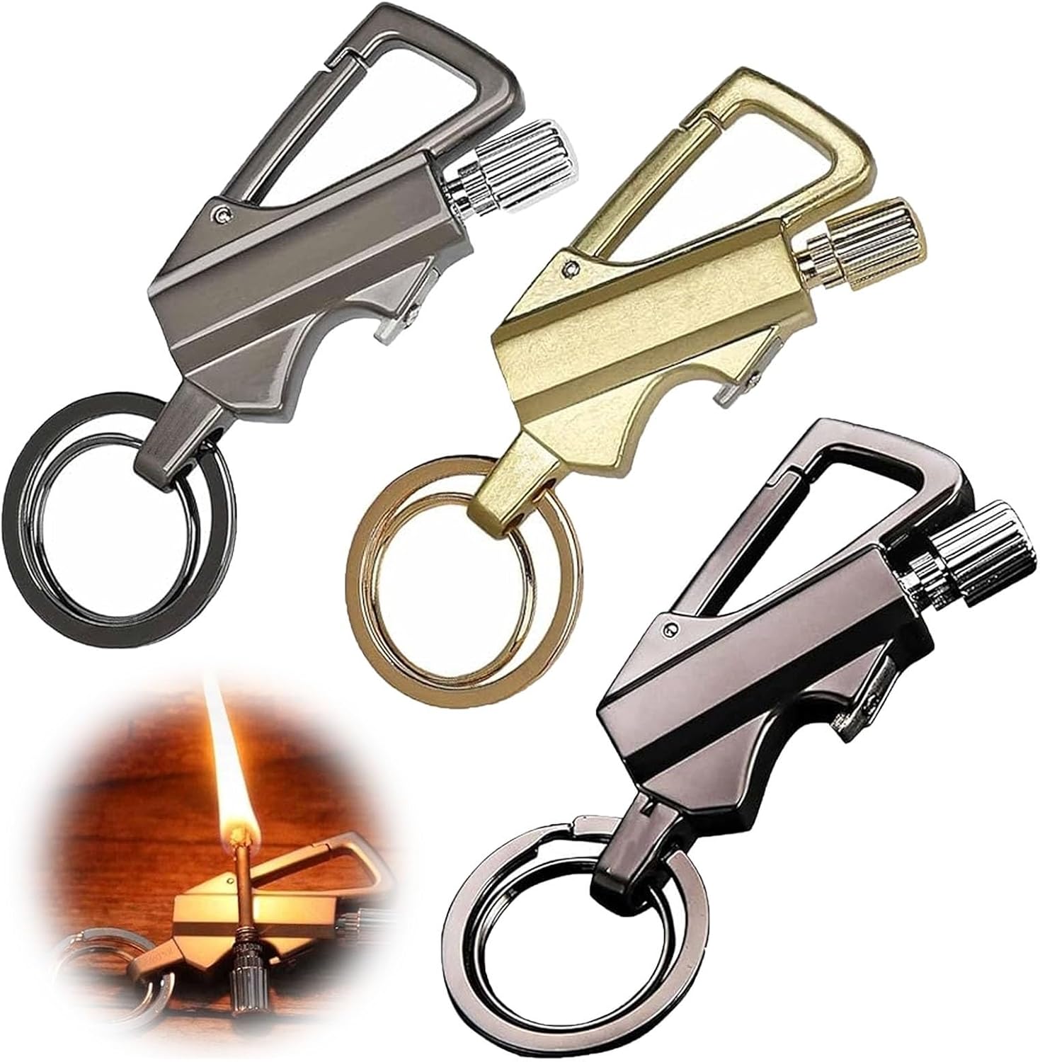 Alloy Lighter Keychain, Portable Multifunction Ignition Device, Lighter Bottle Opener Keychain, Waterproof Reusable Matchstick, Multi Functional Hiking Safety Tool Collapsible (3PCS)
