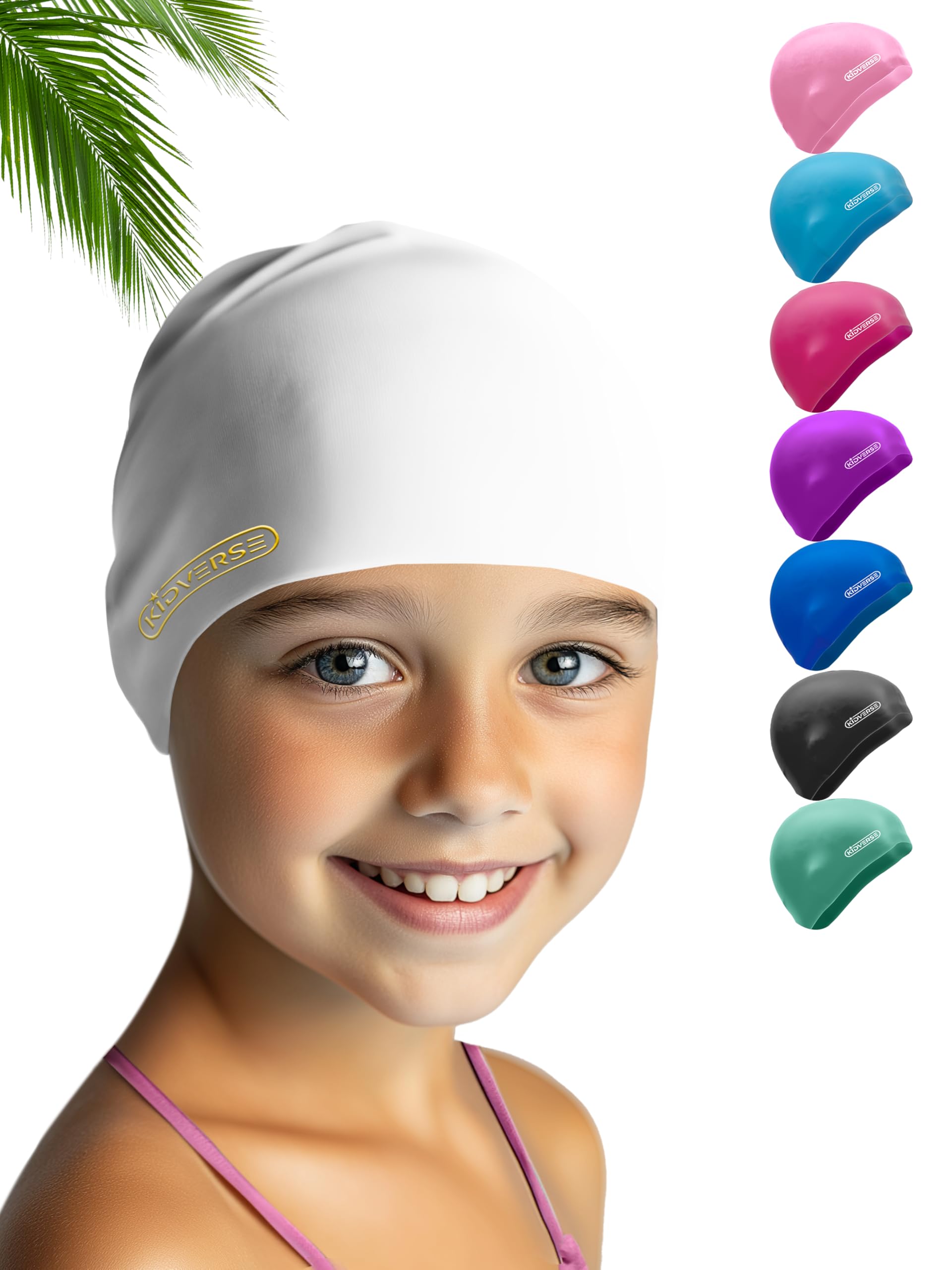 KIDVERSE Badekappe für Kinder - Jungen & Mädchen - Schwimmkappe 100% Reißfest & Wasserdicht - Badehaube mit UV Schutz - Silikon Bademütze - Schwimmmütze