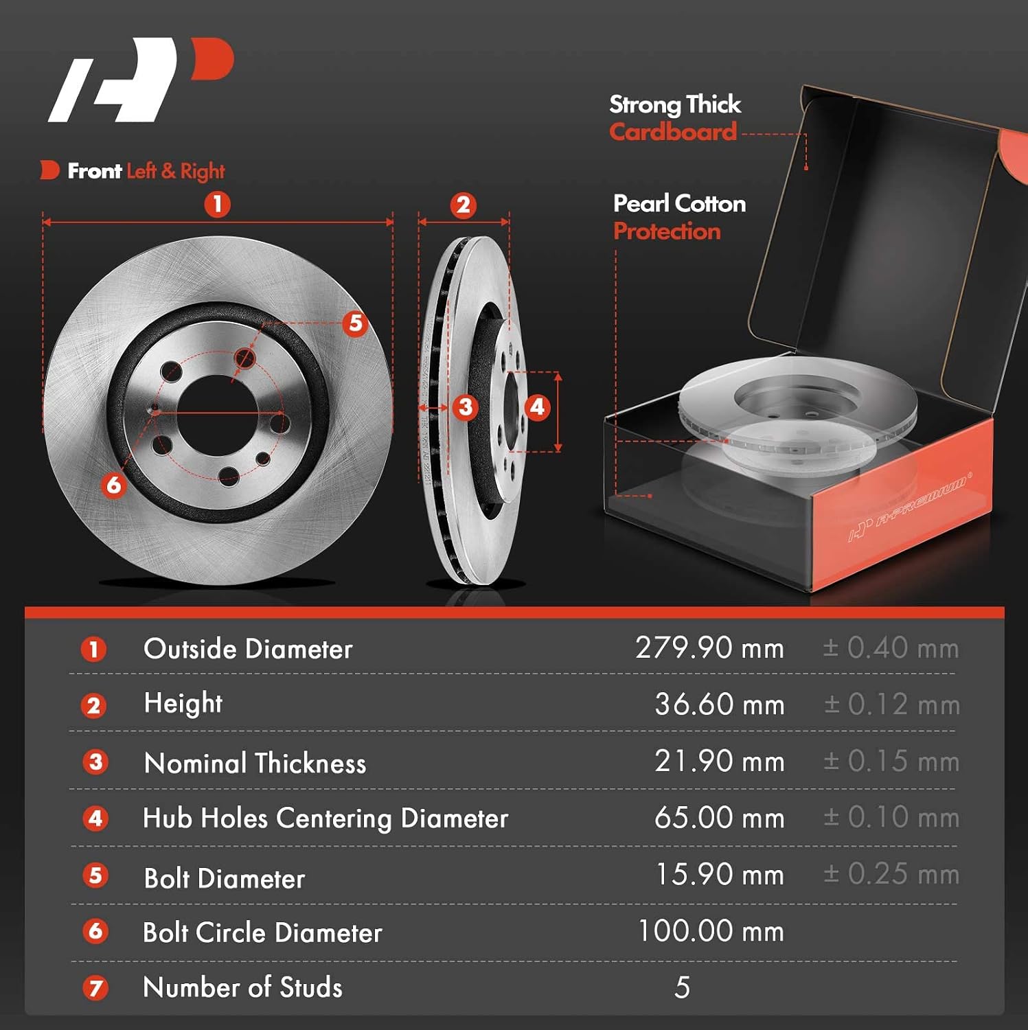 A-Premium 11.02 inch (279.7mm) Front Vented Disc Brake Rotors + Ceramic Pads Kit Compatible with Select Volkswagen Models - Jetta/Golf 2000-2006, Jetta City 2007-2009, Golf City 2007-2010, Beetle