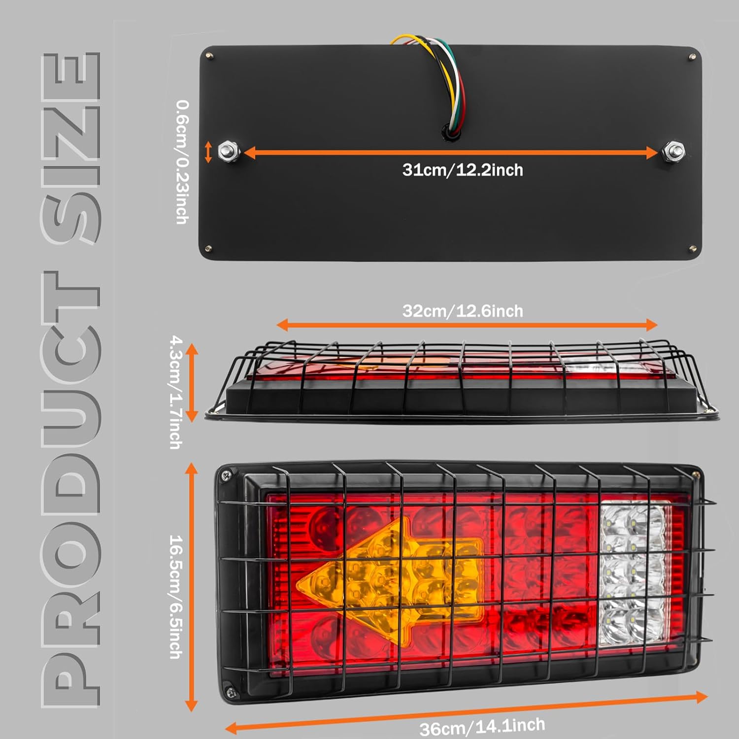 LED Trailer Tail Light Kit, 24V 43-LED Brake Turn Signals Reverse Running Light with Iron Net Truck Trailer RV Camper Van Boat Taillights Assembly, Waterproof, 2PCS