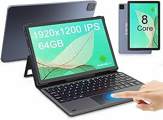 AWOW 2 in 1 Tablet, 10 inch Android 11 Tablet with Keyboard, Octa-Core Processor 64GB ROM(TF 512GB), 1920x1200 IPS Touchscreen, Dual Camera, BT5.0, WiFi, Google Certified GPS Tablet PC
