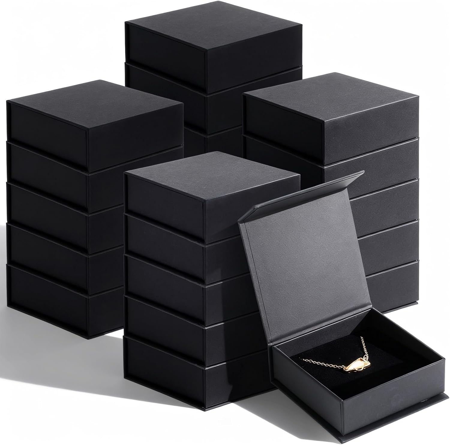 MAQUITA Jewelry Gift Boxes, 20 Pack Black Card Paper Storage Boxes with Lids, 9x9x3.2cm Square Fashionable Design