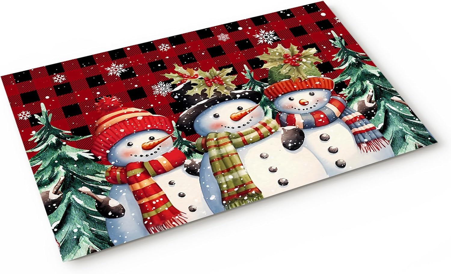 Christmas Doormat Rugs for Bathroom Floor, Red and Black Buffalo Plaid Xmas Tree