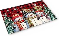 Vista 1 de Tapete para puerta de Navidad, bonito muñeco de nieve, árbol de Navidad, diseño de búfalo rojo y negro, tapete antideslizante para interiores