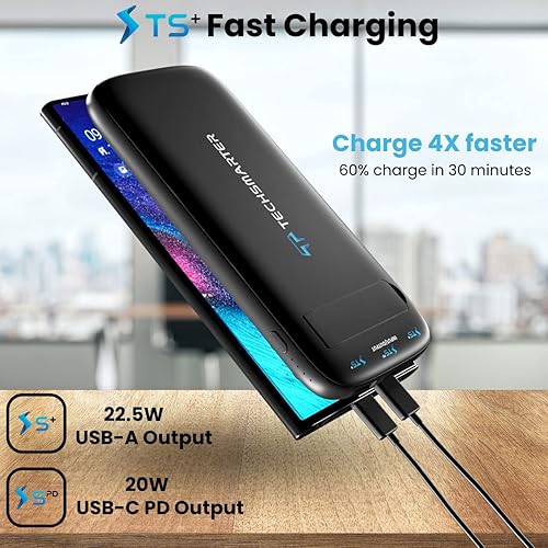 Miniatura 5 de Banco de energía inalámbrico de 10000 mAh y 15 W con ventosas antideslizantes y soporte, carga rápida USB-C de 20 W compatible con iPhone 16, 15,