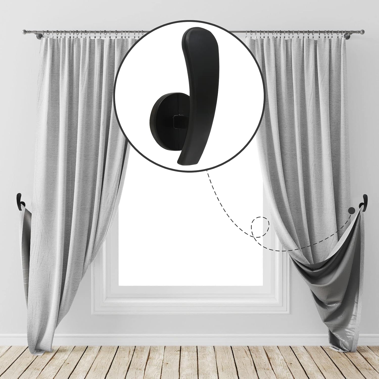 4 Pack Black Curtain Tieback Hooks, Curtain Holdback Holders for Wall Mounted, Decorative Hooks Drapery Tiebacks with Screws (4 Pack Black)