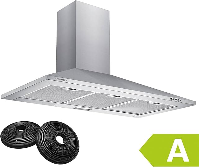 CIARRA CBCS9201 90cm Wall-Mounted Cooker Hoods Class A with Carbon Filters Stainless Steel Chimney Hood Recirculating & Ducting Kitchen Ventilation Extractor Fan