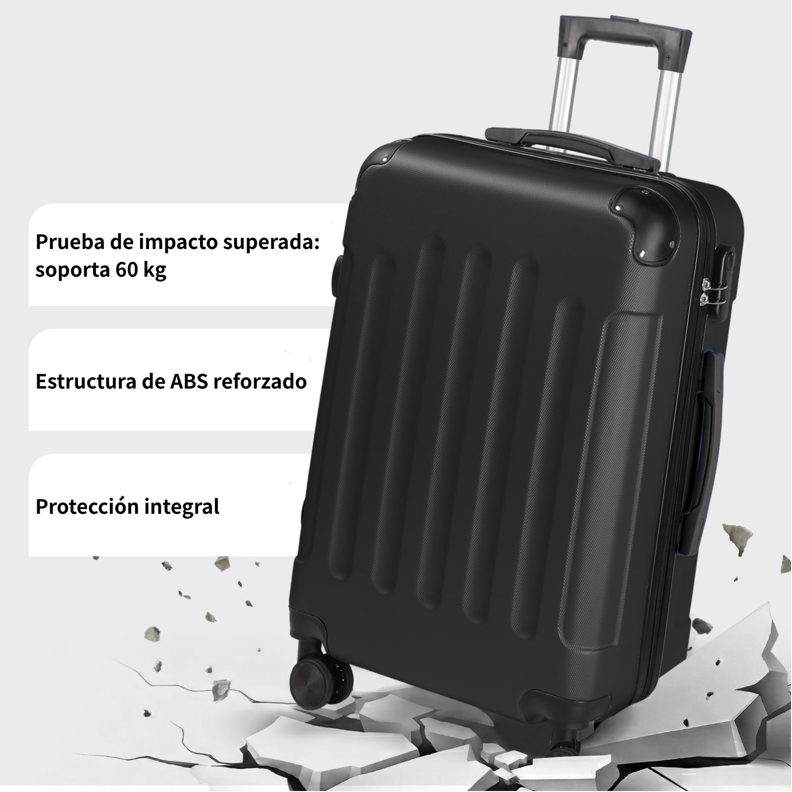 LEADZM Juego de Maletas de 4 Piezas con Refuerzos de Esquina (Negro) | Maletas de Viaje Grandes 23 Kilos, Maleta Cabina, Mediana, Maleta de Viaje