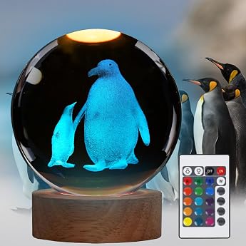POSSHE Penguins Crystal Ball, Penguin Lamp, Night Light, Children's Room, Cute Room Decoration, with Remote Control, 16 Colou