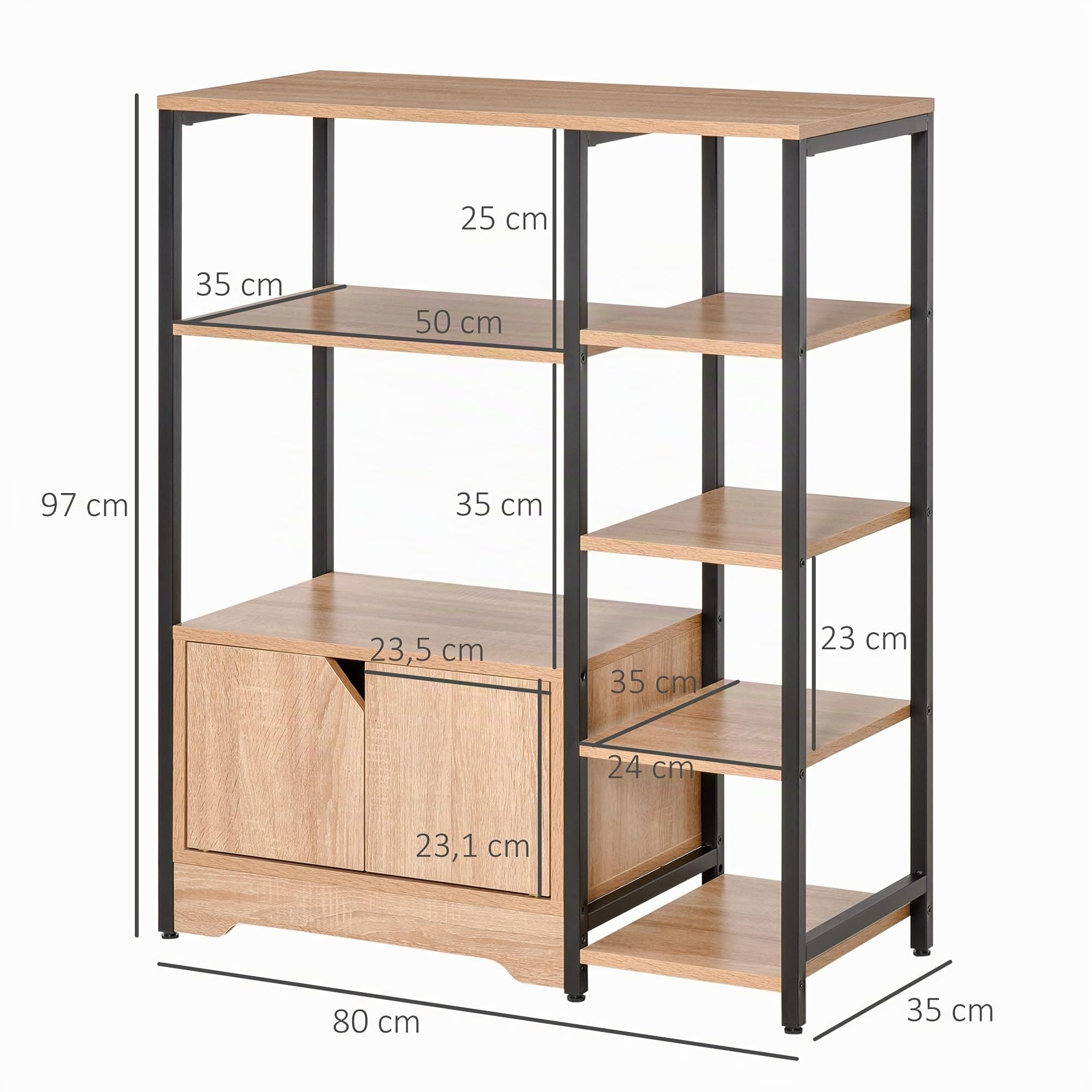 HOMCOM Estantería para Libros con Doble Puerta 80x35x97 cm Madera Natural