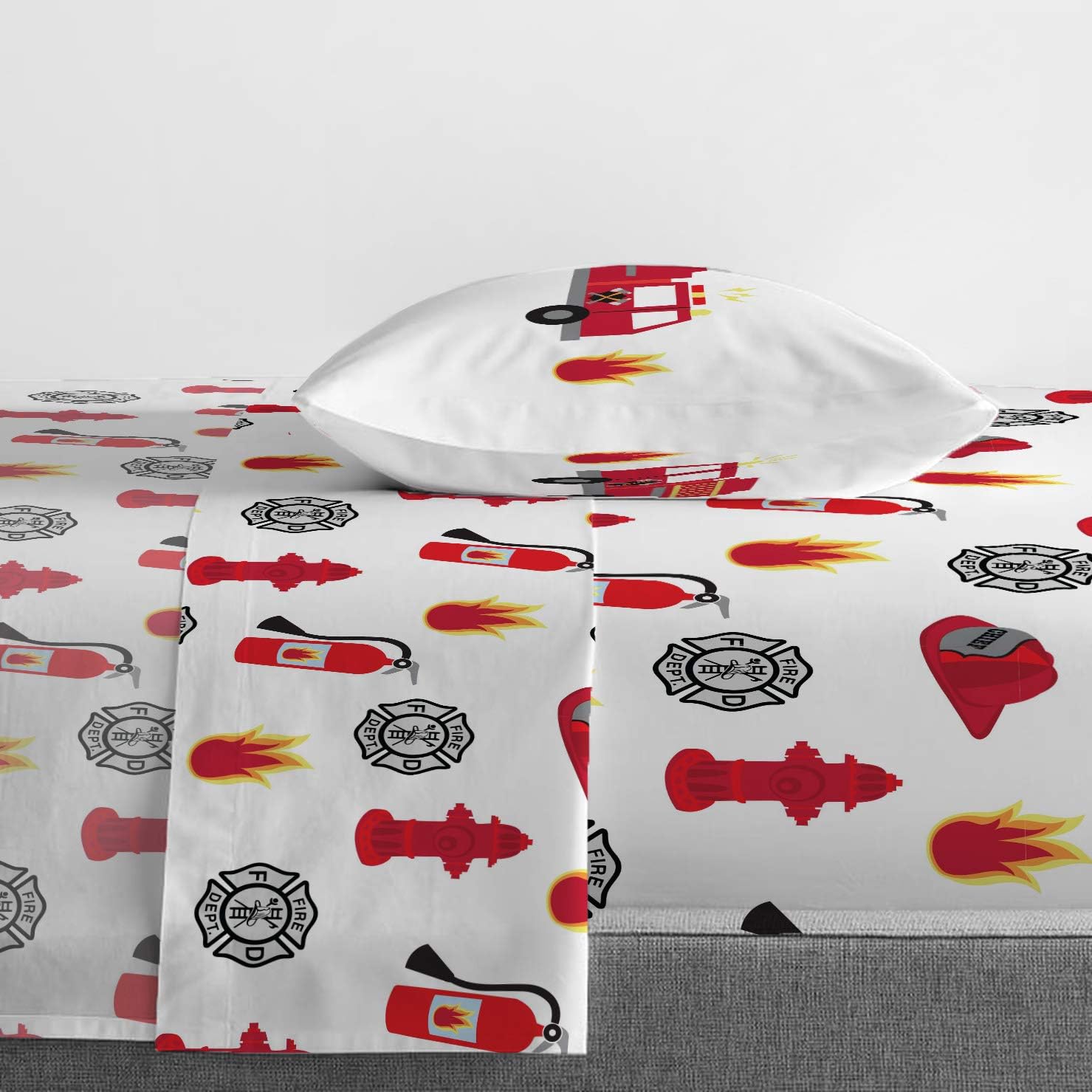 Jay Franco Trend Collector Go Fire Truck Go 4 Piece Toddler Bed Set - Includes Comforter & Sheet Set - Super Soft Fade Resistant Microfiber Bedding