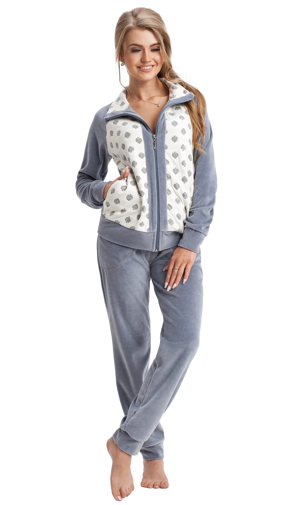 LEVERIE Trendy dames wellnesspak/huispak/trainingspak (made in EU) met stijlvol sweatjack en comfortabele broek, S LEVERIE Trendy dames wellnesspak/huispak/trainingspak (made in EU) met stijlvol sweatjack en comfortabele broek, S