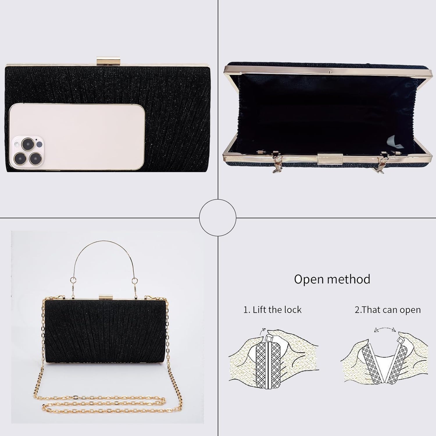 MR Clutch Purses for Women Pleated Wedding Clutch Evening Handbags Party Prom Purse