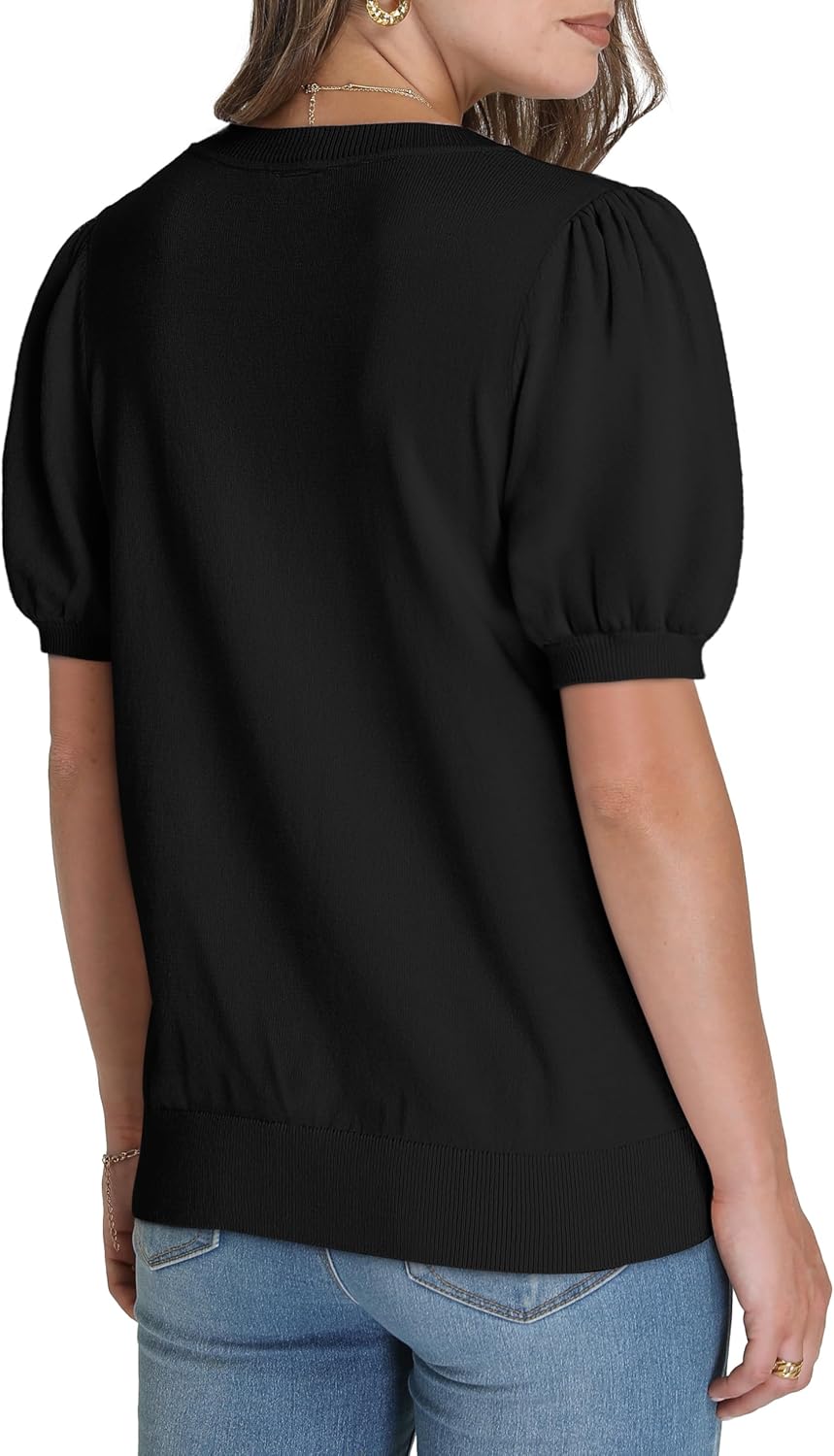 WIHOLL Women's Puff Short Sleeve Sweater 2026 Spring Summer Tops Trendy Business Causal Outfits Work Blouses Clothes - Image 5