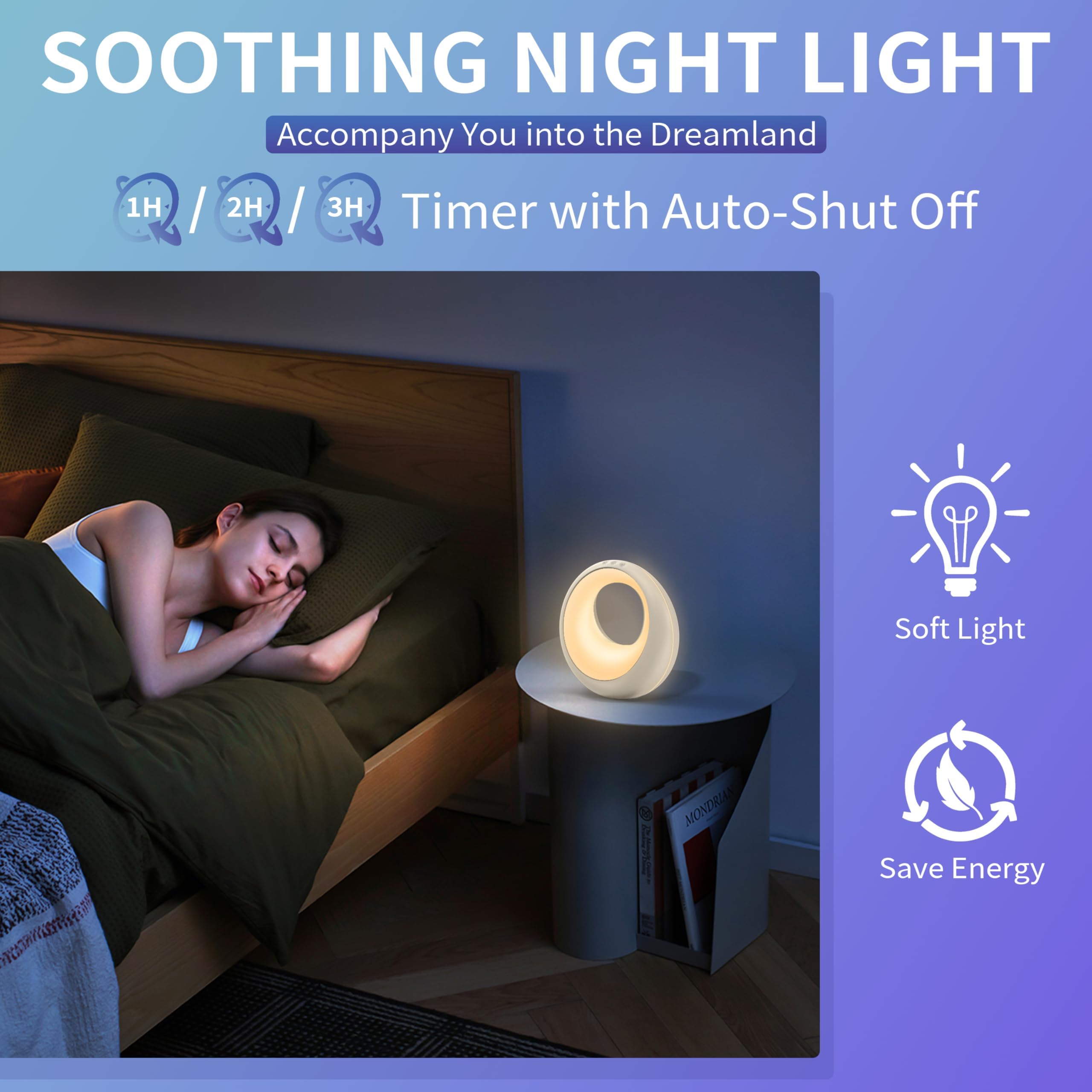 HOOMOOZ Lampada da Comodino, Luce Notturna Bambini a LED, Bajour Comodino Colori Dimmerabile RGB, 9 Modalità di Luce, Touch e Telecomando, Funzione Timer, Ricaricabile, per Camera da Letto, Soggiorno