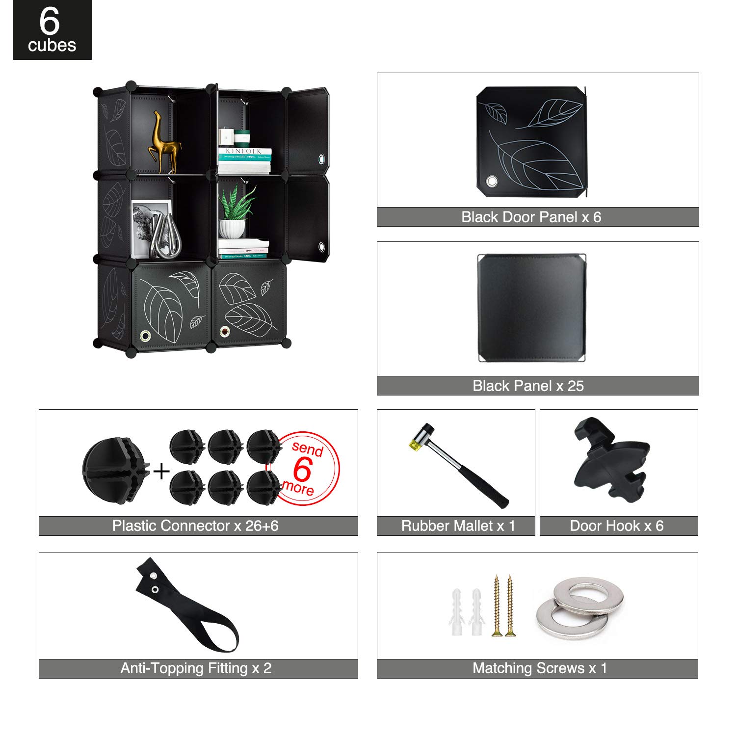 GREENSTELL Cube Storage Organizer, 6Cube Closet Organizer with Doors