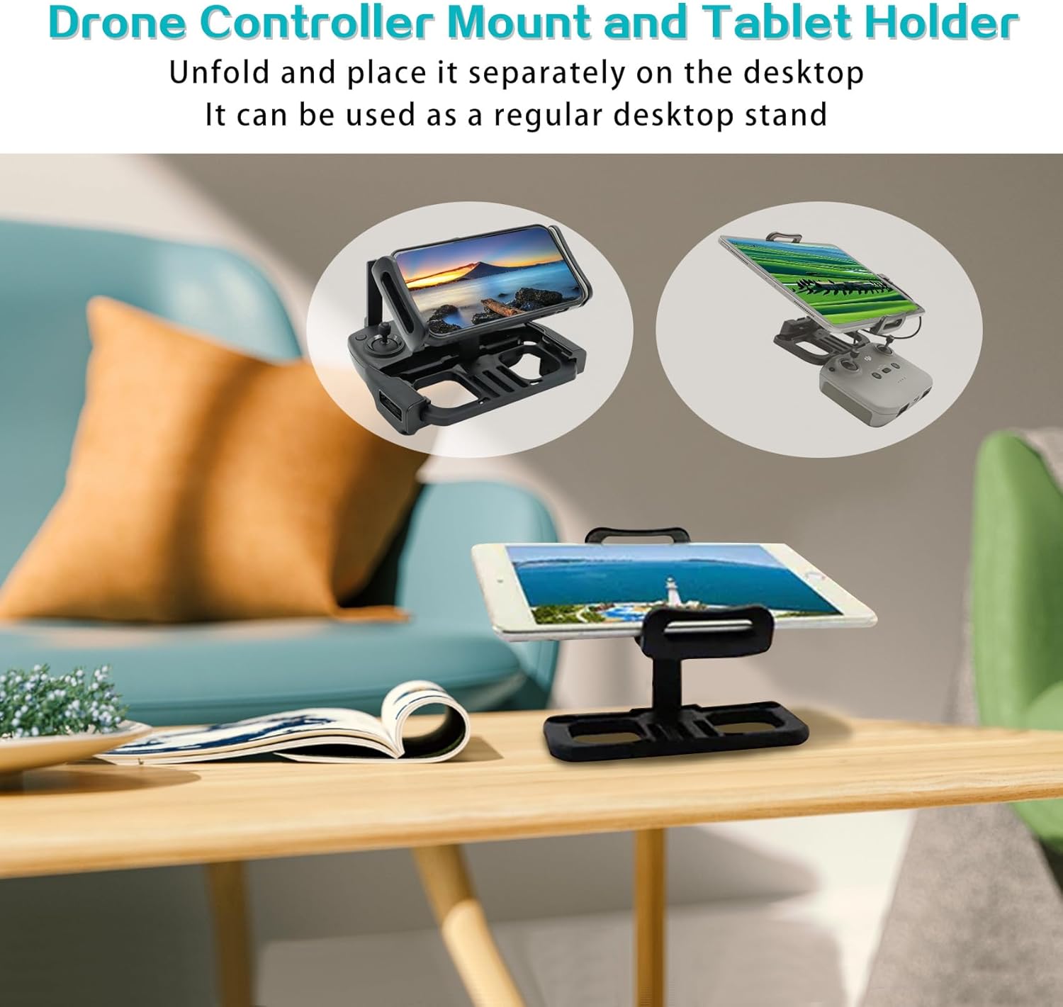Drone Controller Mount and Tablet Holder, 4.7-12.9 Inch Adjustable Bracket, Compatible with DJI Mavic Air/Mini Series, with Neck Lanyard