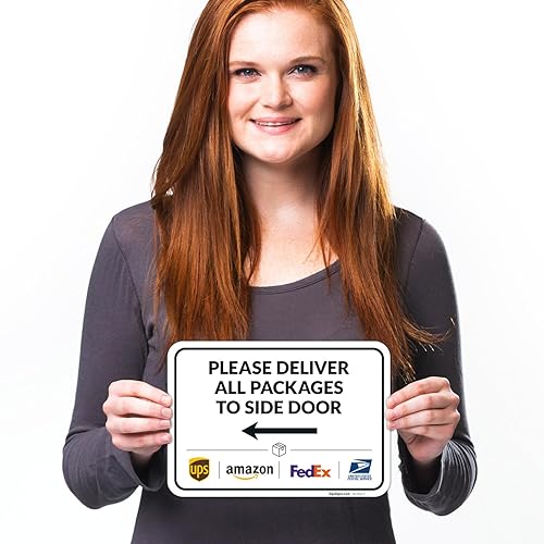 Vista 490 de Cartel de entrega del paquete, letrero de instrucciones de entrega, 10 x 7 pulgadas, aluminio 040 libre de óxido, resistente a la decoloración