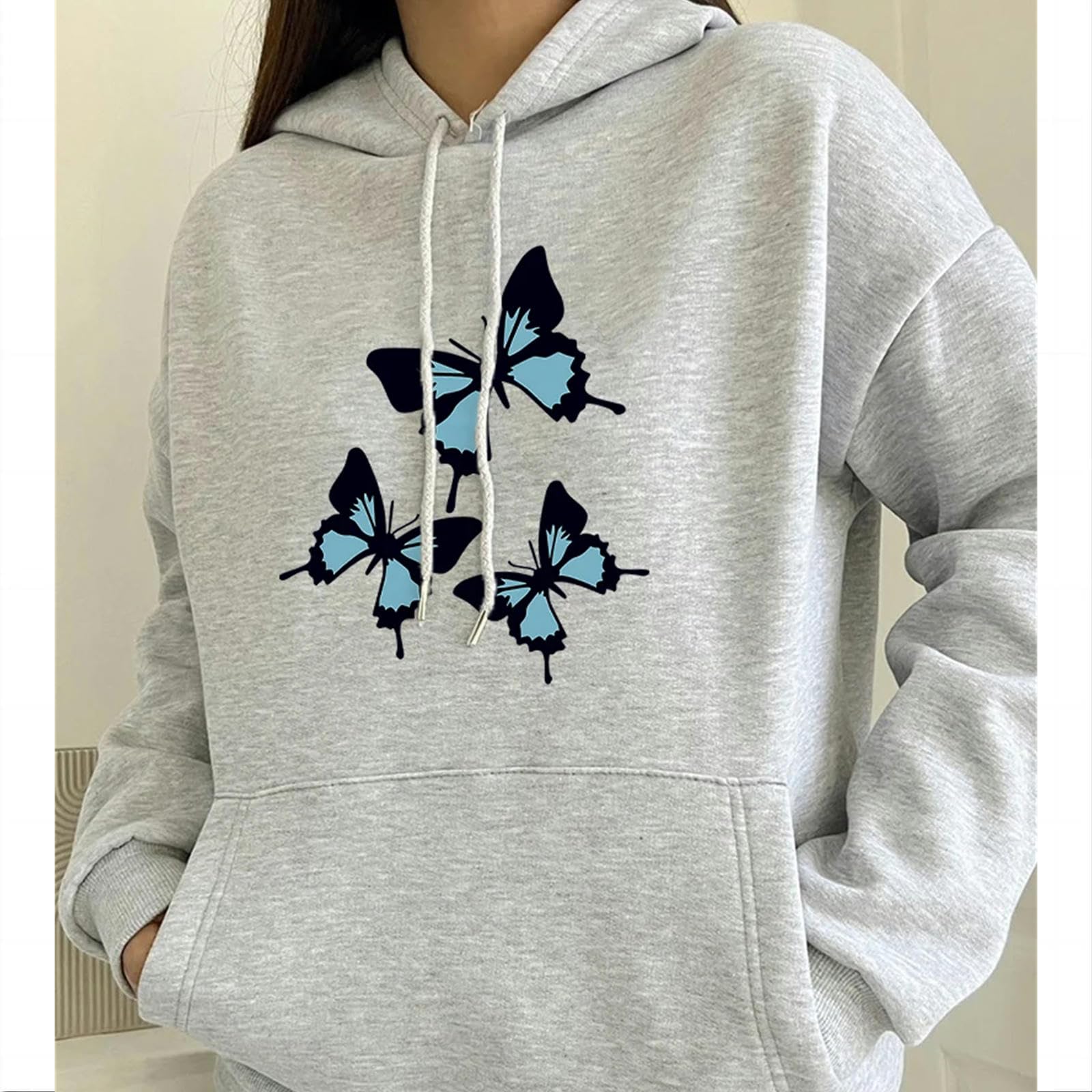 Felpe Donna Butterflies Graphic Print Felpe con Cappuccio Donna Chic Manica Lunga Oversize Felpa Donna Abbigliamento Donna