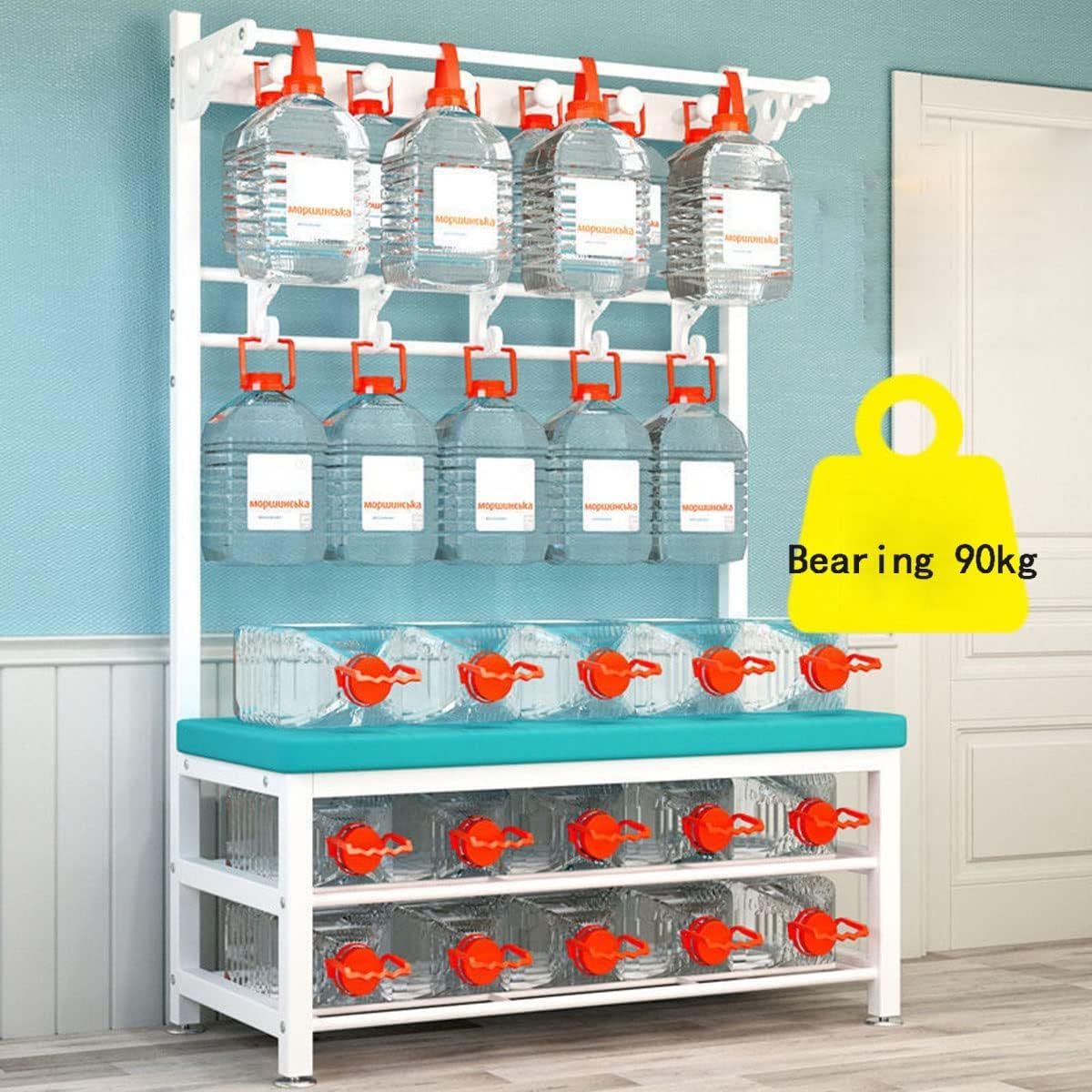 Entryway Coat Rack & Shoe Bench with Storage Shelf - Hall Tree for Coats, Jackets, Hats, Dog Leashes - Stylish White & Gray Design (100x33x172 cm)