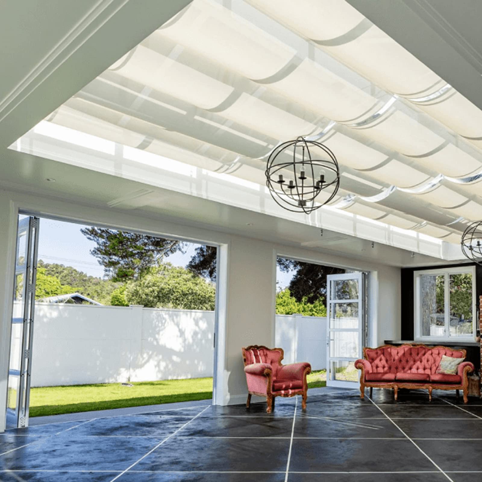 Vele parasole retrattili per giardino e terrazza, impermeabili, con kit di fissaggio, rete ombreggiante per esterni (1,2 x 5 m), perfette per la protezione solare