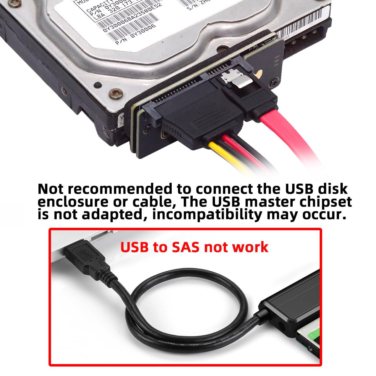 CY Adaptador Raid de Disco Duro SFF-8482 SAS de 29 Pines a SATA de 7+15 Pines de 22 Pines con chipset Controlador SAS y Puerto de alimentación