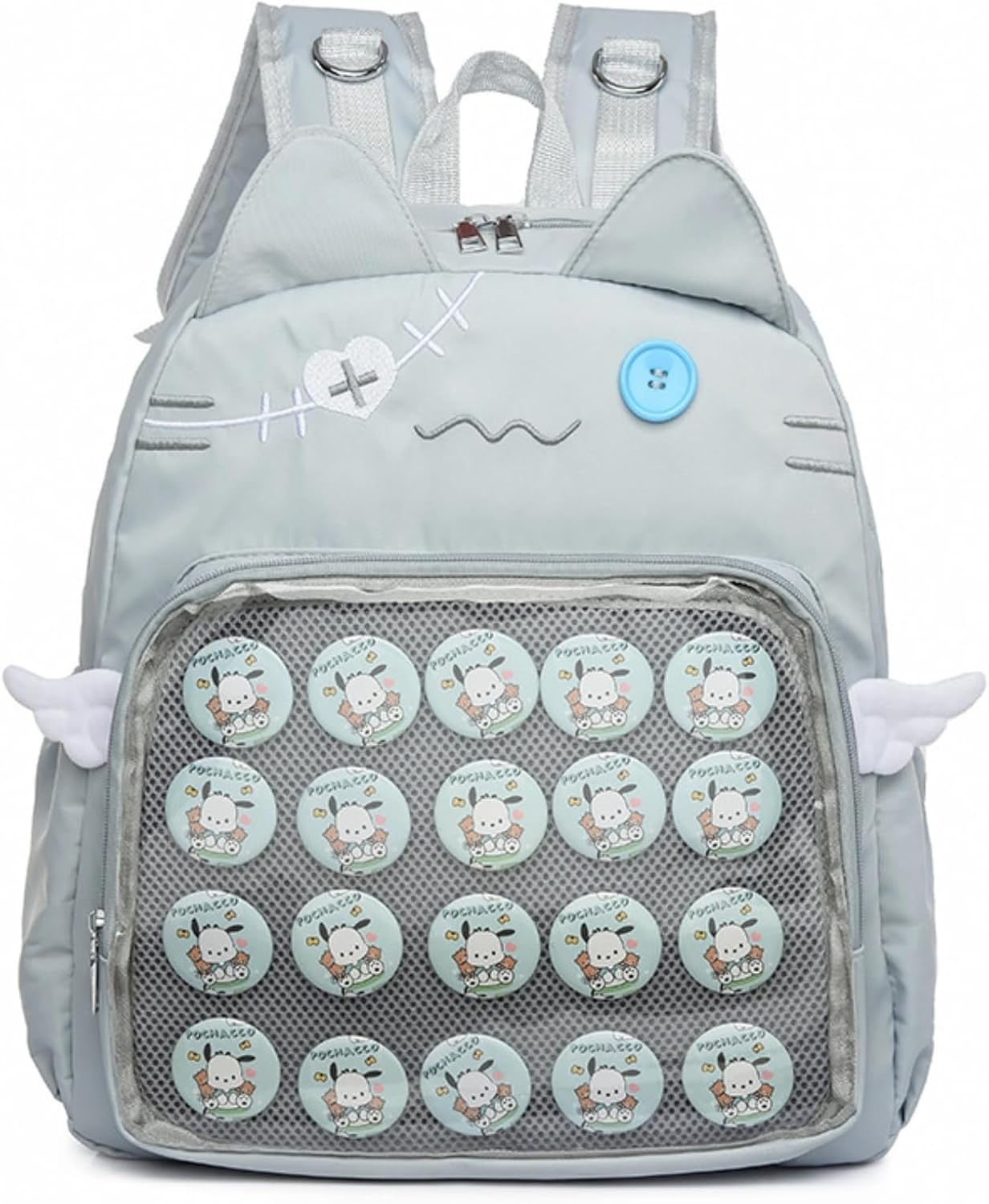 Backpack Ita Bag Pin Display Kawaii Cat-Ear Large Capacity with Insert for Weekende Cosplay (Blue)