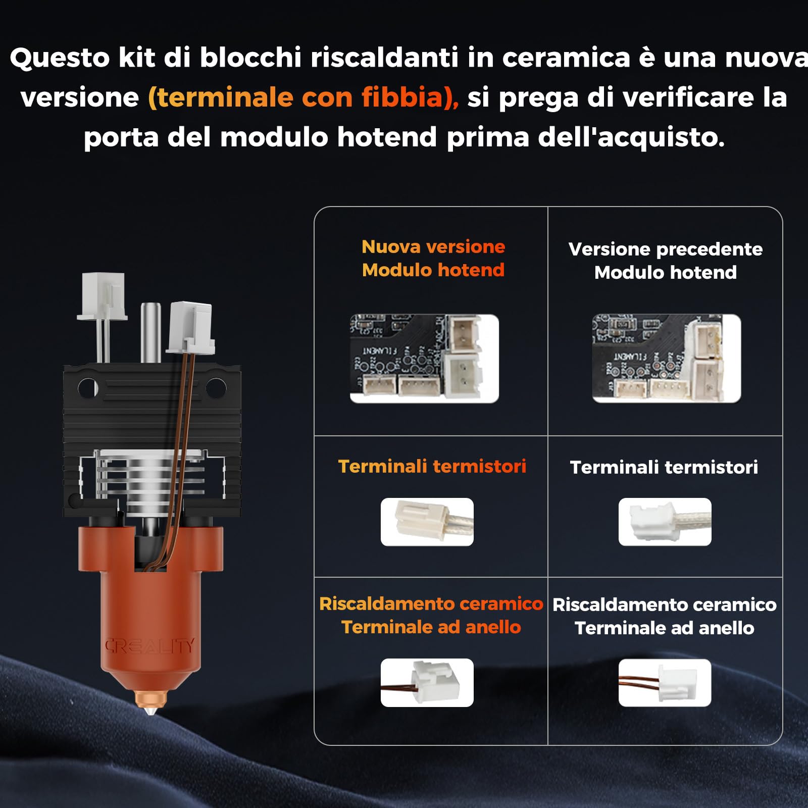 Creality Kit aggiornamento ufficiale Hotend K1 Max/K1 SE/K1C con blocco riscaldante in ceramica, attacco con fibbia, kit ufficiale di ugelli Unicorn Quick-Swap per hotend stampante 3D