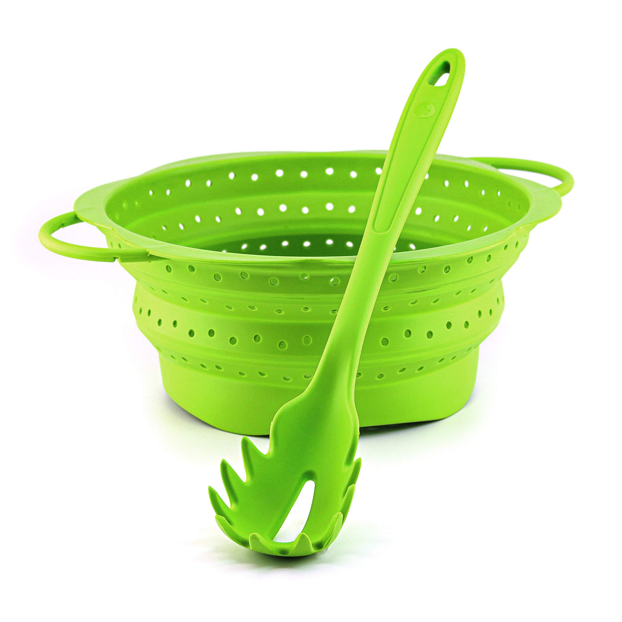 Kochblume Pastalöffel & Faltsieb L 2er Set | Premium-Silikon | Hitzebeständig | Spülmaschinenfest | Farbe: limette