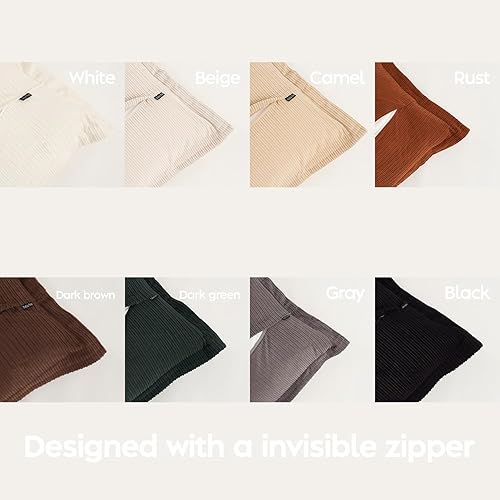 Miniatura 5 de Juego de 3 fundas de almohada de pana de 24 x 24 pulgadas, suaves al tacto, estilo bohemio, vintage, con tonos tierra, elegantes para sala de estar,