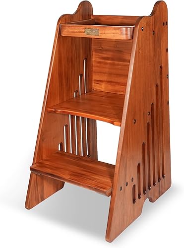 CONSDAN Torre para niños pequeños, madera maciza cultivada en Estados Unidos, taburete de cocina para niños pequeños y niños, torre de pie con riel