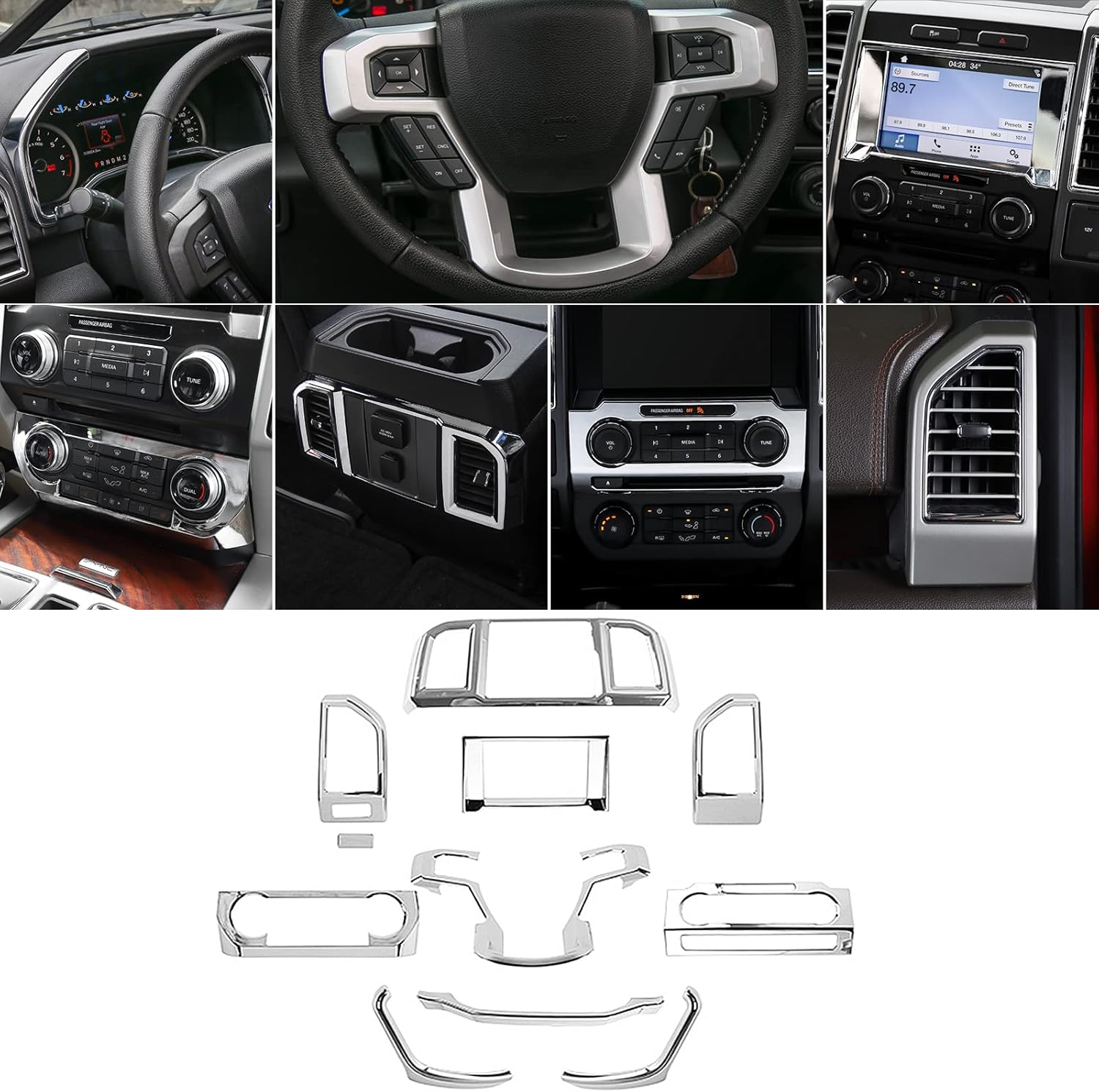 Hoolcar Interior Center Console Dashboard Navigation Trim Cover Kit ABS Accessories for 2015-2020 Ford F150, Wood Grain