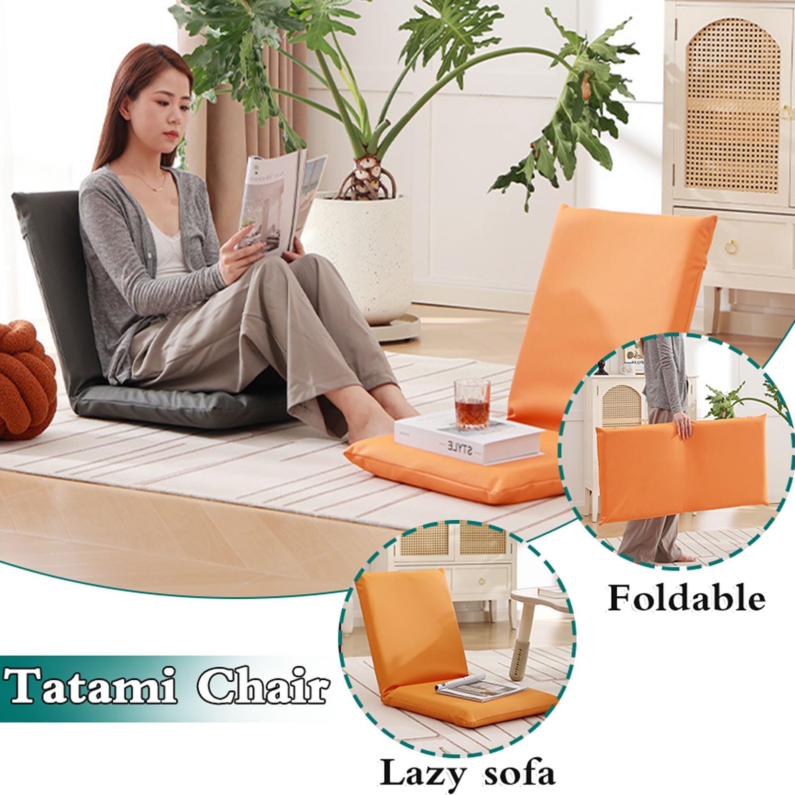 Japanischer Beinloser Bodenstuhl,japanischer Tatami-Stuhl,Erkerfenster-Lazy Chair,Tatami Meditationsstuhl Im Japanischen Stil,Passt Sich Den KöRperkonturen An,FüR Lesen,Spielen,Meditieren