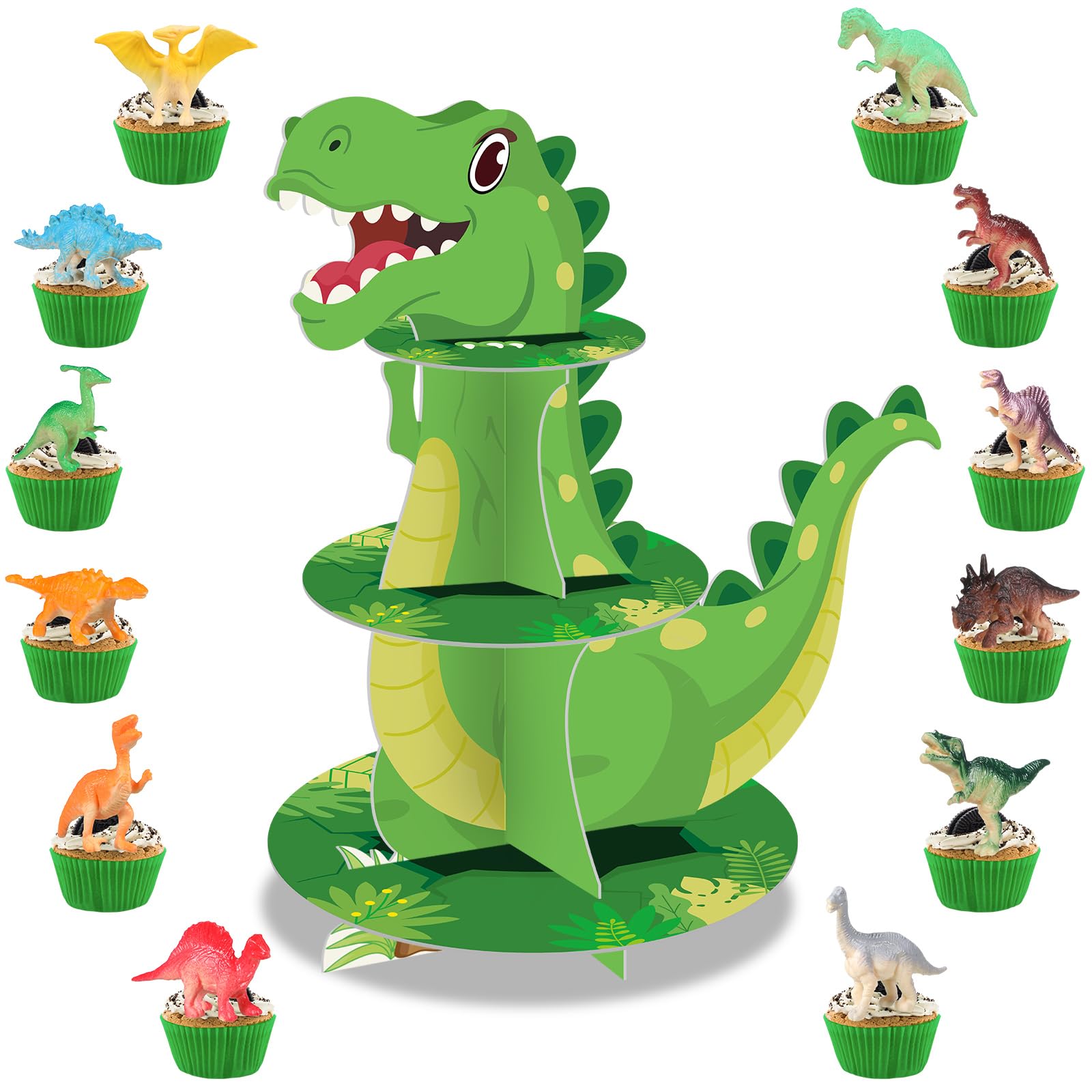 Présentoir à cupcakes dinosaure pour buffet d'anniversaire enfant