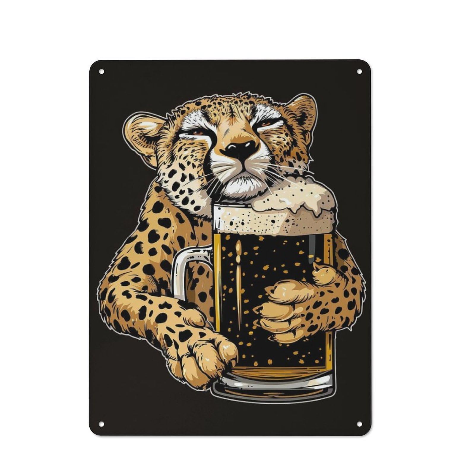 Junmoney Cheetah Beer Metal Sign 40X30cm With For Hallway Wall, Retro Decor, Autumn Home Decor For Collectors Of Metal Signs