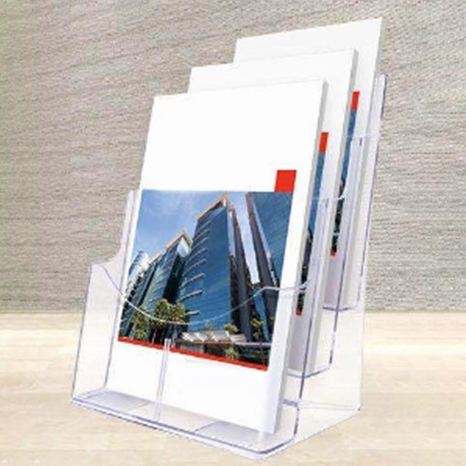 Qianly Prospektständer Aus Acryl, Flyer Und Prospektspender, Rutschfeste, Aufbewahrung für Papierprospekte Und Flyer, Geeignet für Hotels, Restaurants, A4. 4 Etagen