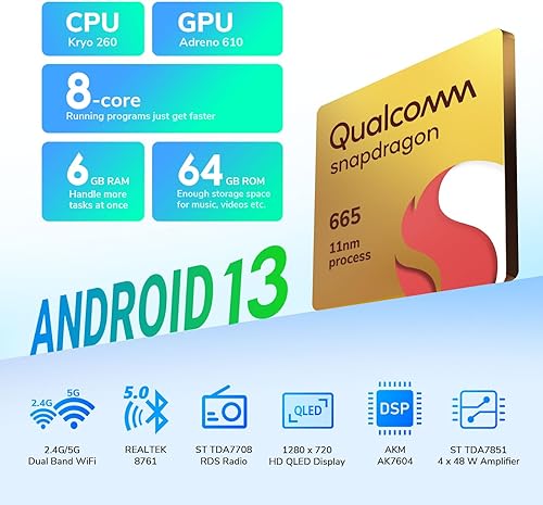 Miniatura 3 de Eonon Android 13 CarPlay inalámbrico y Android Auto Car Stereo, 6 GB de RAM +64 GB ROM de radio de coche, receptor estéreo QLED de 9 pulgadas,