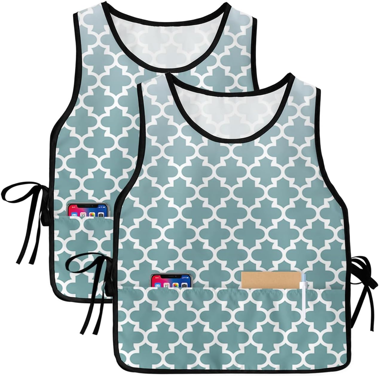 Unisex Cobbler Apron with 2 Pockets, Teal Grey Gradient Retro Morocco Pattern Waterproof Vest Kitchen Chef Apron, Smock Apron Vest Cobbler Aprons for Women Men, 2 Pack, 20” x 31.5”