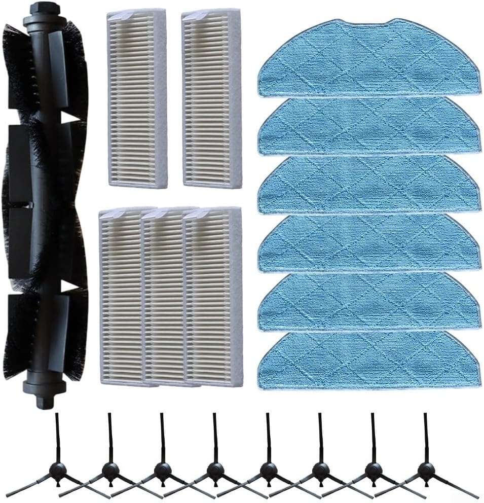 Vacuum Cleaner Replacement Parts Kit For Eureka Lvac Voice Nuo Dynaking R21 For LG R580HK R585HK With Main Brush Side Brushes HEPA Filters Microfiber Mop Cloths Set(B)