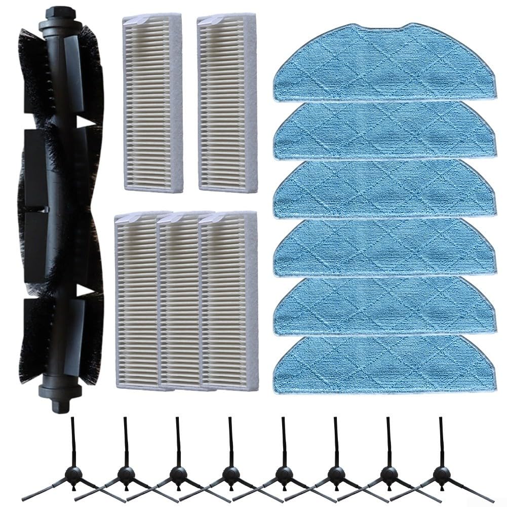 Vacuum Cleaner Replacement Parts Kit For Eureka Lvac Voice Nuo Dynaking R21 For LG R580HK R585HK With Main Brush Side Brushes HEPA Filters Microfiber Mop Cloths Set(B)