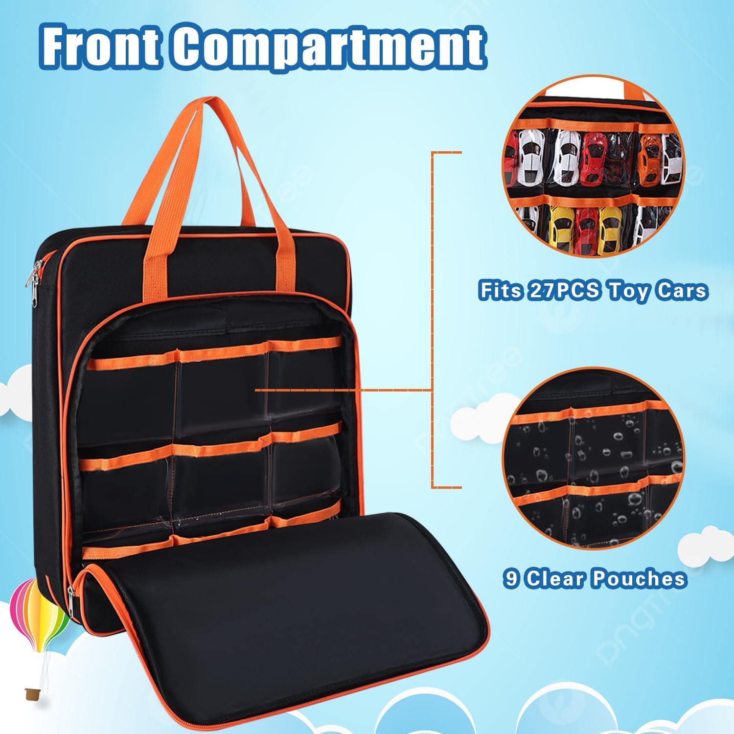 99-Capacity Toy Car Carrying Case, Portable Storage Organizer Bag Compatible with Hot Wheels/Matchbox 1:64 Scale Diecast Cars, Large Travel Tote for Kids Mini Toys, Dolls, Crafts (Orange)