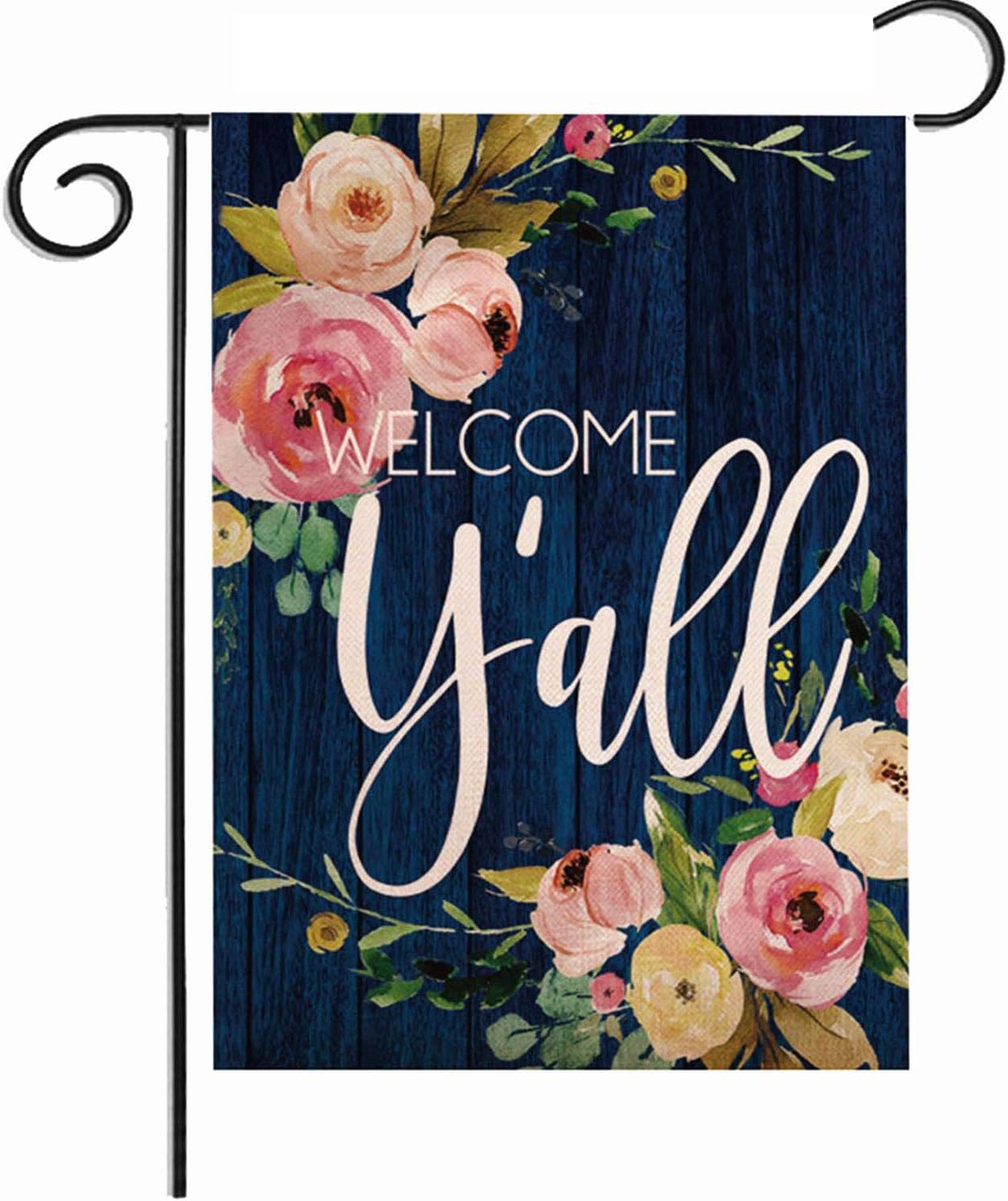 ZUEXT Welcome Yall Spring Floral Garden Flag 12.5x18 Inch Double Sided Print, Colorful Cotton Linen Summer Yard Flags Decoration, House Yard Flag Sign