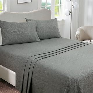 Briarwood Home 100% Cotton Printed Flannel Sheet Set 4 Piece Brushed Turkish Bedding Super Soft, Warm, Cozy, Deep Pocket & Breathable All Season Sheets & Pillow Set (Charcoal Grey, Queen)