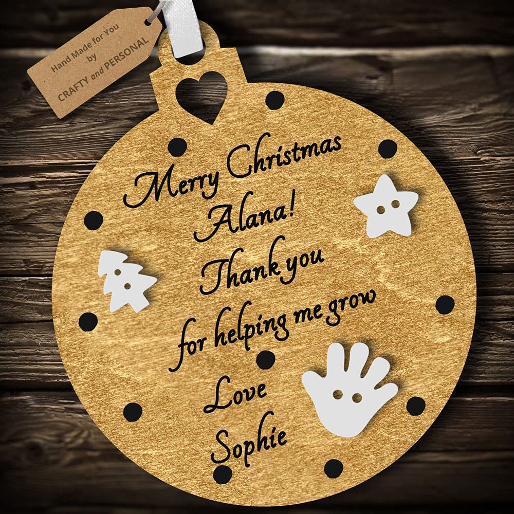 Crafty and Personal Multi-Colour Personalised Nursery Teacher Merry Christmas Bauble Wooden Keepsake Gift Present for Childminder Keyworker